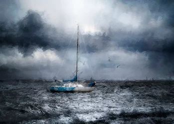 Veleiro no oceano tempestuoso