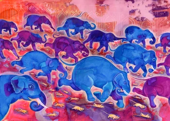 Elefantes, 1998, (tinta e guache)