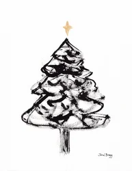 Árvore de Natal com tinta sumi e cruz dourada, c.2021 (tinta sumi e aguarela sobre papel)