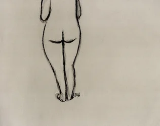 Figura feminina virada para o exterior, c.2025 (carvão sobre papel)