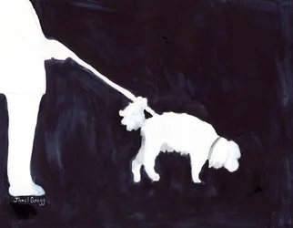 Homem a passear o cão em Índigo III, c.2021 (aguarela sobre papel)