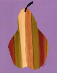 Pera com riscas e fundo rosado, c. 2024 (aguarela sobre papel)
