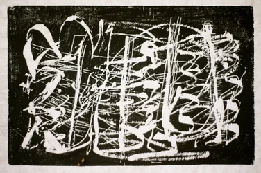 A música do tempo, 2014 (gravura de motosserra sobre papel de arroz)