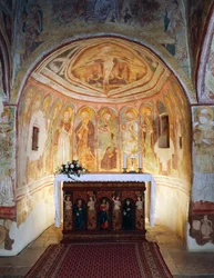 Igreja fortificada de Hrastovlje, Igreja da Trindade, Apóstolos (1490), detalhe de afrescos de Janez Iz Kastva, Eslovênia