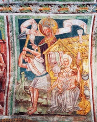Igreja fortificada de Hrastovlje, Igreja da Trindade, Primeiro trabalho dos seus antepassados, detalhe dos afrescos de Janez Iz Kastva (1490), Eslovénia