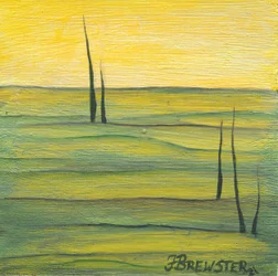 Paisagem verde sob um céu dourado