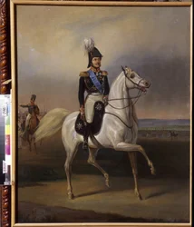 Ivan Fyodorovich Paskevich (1782-1856), conde de Erivan, vice-rei da Polônia. (Ivan Fyodorovich Paskevich, Conde de Erivan, vice-rei do reino da Polônia). Pintura de janeiro (Janvier) Suchodolski (1797-1875), óleo sobre tela, por volta de 1830. Arte polone