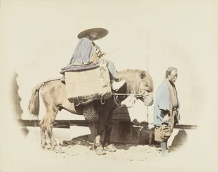 Homem a cavalo (foto a p/b colorida à mão)