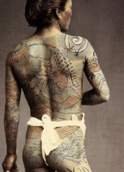 Homem, com, tradicional, japoneses, Irezumi, tatuagem, c.1880