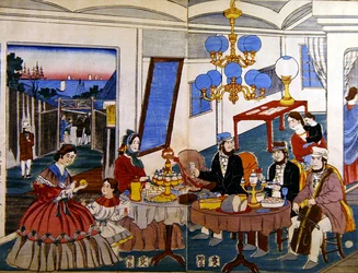 Família americana ou europeia no Japão, c.1860 (xilogravura colorida)