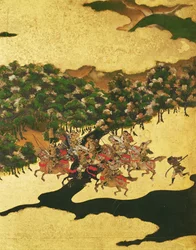 Batalha de Hogen em 1156, Período Momoyama (1568-1615) (tinta sobre papel)