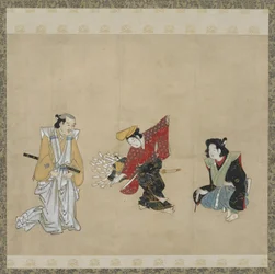 Menino que executa uma dança de Narihira, período de Edo (tinta, cor e ouro no papel)