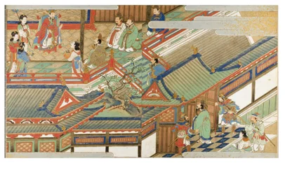 Cena da corte chinesa no estilo Yamato-e