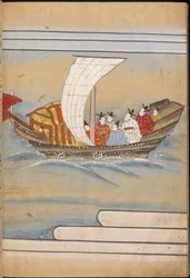 Enviados chineses em um barco, ilustração do 