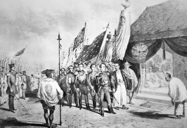 Comodoro Perry no Japão em 1853 encontro dos Comissários Imperiais em Yokohama