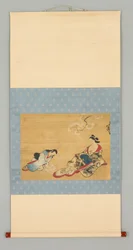 Cortesã e acompanhante selecionando quimono
Desenhos, c.1700 (cor e tinta sobre seda)