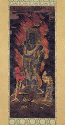 Fudo Myoo e Dois Assistentes (tinta e cor sobre seda)
