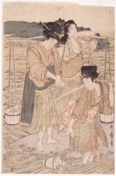 Mulheres japonesas (bloco de madeira colorido)