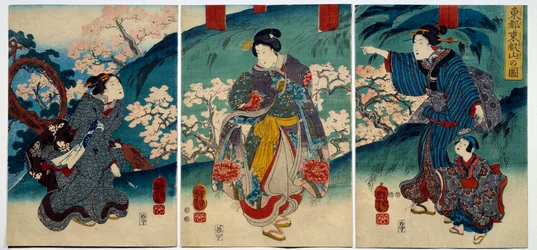 Arte japonesa: as mulheres na primavera. coleção privada impressa do século XIX