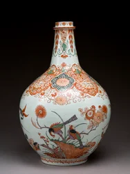 Grande vaso de garrafa, decorado na Holanda no estilo Imari, Ko-Imari, final do século XVII (louça de barro com esmalte)