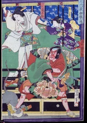 Amantes decidem suicidar-se, cena de teatro kabuki