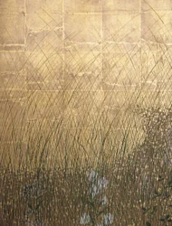 Lua na planície de Musashi (cor e ouro sobre papel)