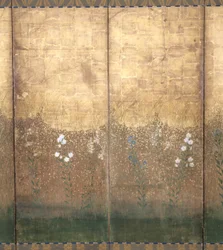 Lua na planície de Musashi (cor e ouro sobre papel)