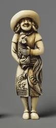 Netsuke modelado como estrangeiro com kirin,
Século XIX (Marfim)