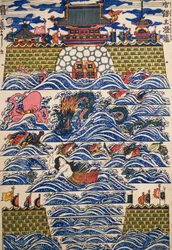 Porto em que as ondas do mar batem, painel decorativo