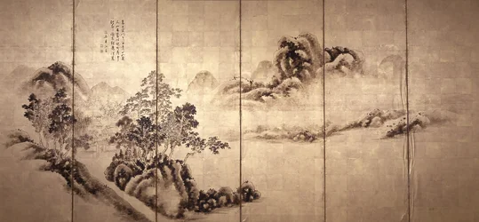 Recto: Landscape After Mi Fei, c.1810 (tinta sobre folha de ouro)