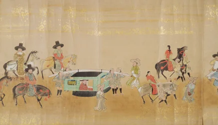 Sexta Embaixada da Coreia no Japão em Meireki 1 na época da sucessão de Tokugawa Ietsunas em 1651, possivelmente por Kano Masunobu (1625-94) (pintura de rolagem) (detalhe)