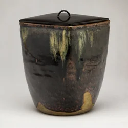 Jarra de água Takatori-Ware (Mizusashi) (grés esmaltado com tampa de laca)