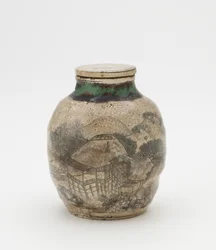 Jarra de folhas de chá para sencha, com tampa correspondente, utensílios relacionados a Kyoto, jarra de folhas de chá (sencha tsubo)