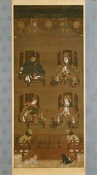 As Quatro Deidades do Complexo do Templo de Kāyasan, final do século XIV, Nanbokuch período (1336-92), pergaminho (tinta, cor e ouro em seda)