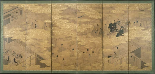 O conto de Genji, do final do século XVII ao início do século XVIII (tinta com pigmento e folha de ouro sobre papel de mica) (par de 171424)