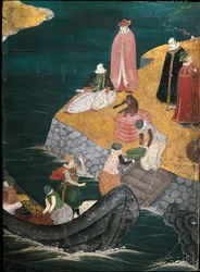 O barkment dos alimentos, detalhe da chegada dos missionários jesuítas portugueses ao Japão (pintura