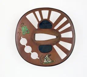 Tsuba decorada com leques (cobre com esmalte)