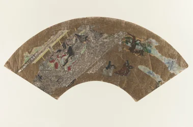 Untitled - Pintura em forma de leque de senhoras sentadas em um pavilhão jogando um jogo, 1603-1868