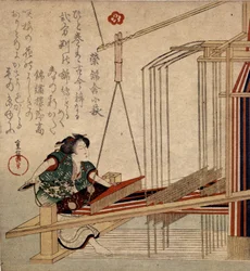 Tecelagem no Japão, no século XVIII.