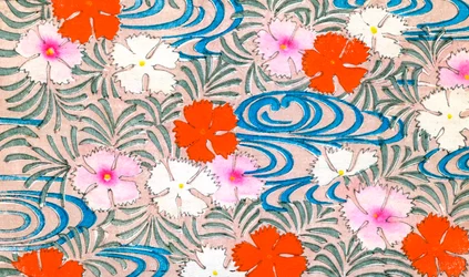 Impressão em blocos de madeira de flores de cravos