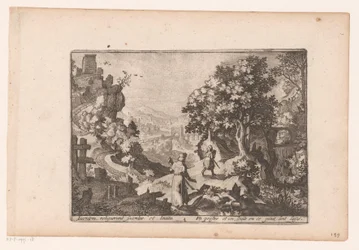 Paisagem com história do Bom Samaritano: o sacerdote e o levita passam a vítima e deixam-na ali deitada
História do Bom Samaritano (título da série)