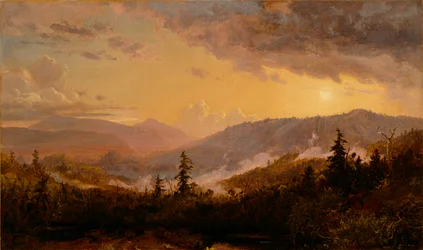 Pôr do sol depois de uma tempestade nas montanhas Catskill, c.1860