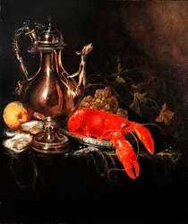 A Still Life com Silver Ewer (óleo no painel)