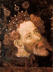 Pedro IV de Aragão, pormenor de uma tempera sobre madeira de Jaume Mateu