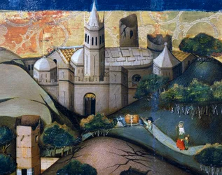 Paisagem com a Igreja Episcopal, detalhe da Fuga para o Egito, retábulo de Verdu