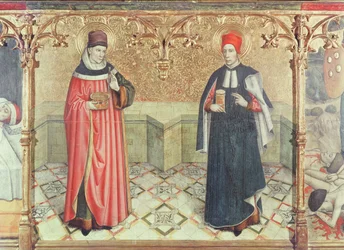 São Cosme e São Damião (óleo e folha de ouro no painel)