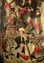 Altarpe de St. Vincent: Tormento de S. Vicente na grelha, Dacian e carrascos, detalhe
