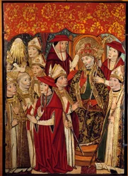 A eleição de São Fabien para o Papaute (236 a 250). Pintura de Jaime Huguet (1415-1492)