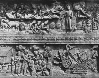 Templo Borobudur relevo do banho de Bodissatva (pedra)