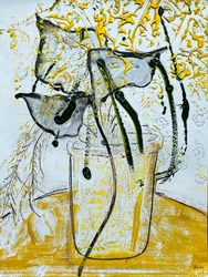 Fleur De Sel n.º 08 Monotipo preto e branco dourado, 2021 (óleo sobre papel)